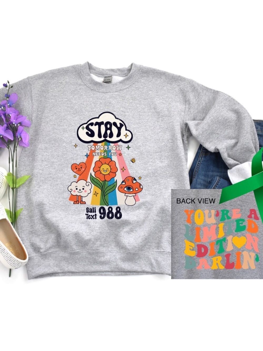 Stay mental health graphic raglan crewneck sweatshirt size XL